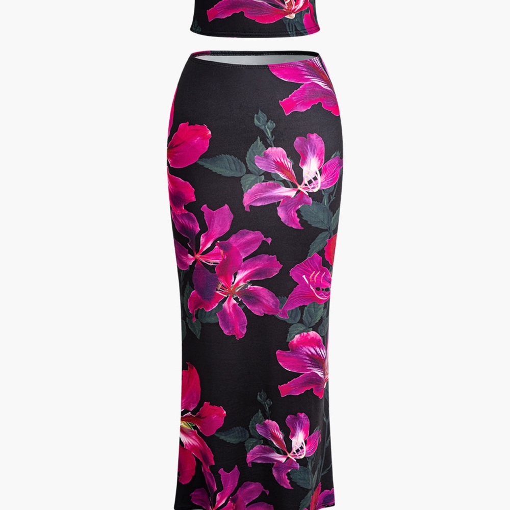 Floral Black and Pink Skirt